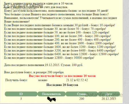 Модуль для скрипта ff Бонус активным участникам