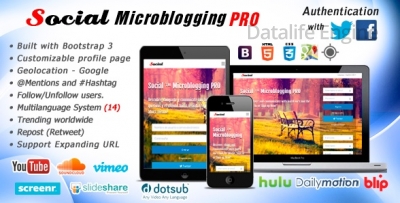 Скрипт  Microblogging 1.7.1 Pro Rus - социальной сети