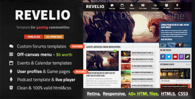 Скачать  бесплатно игровой HTML шаблон Revelio v1.0.1